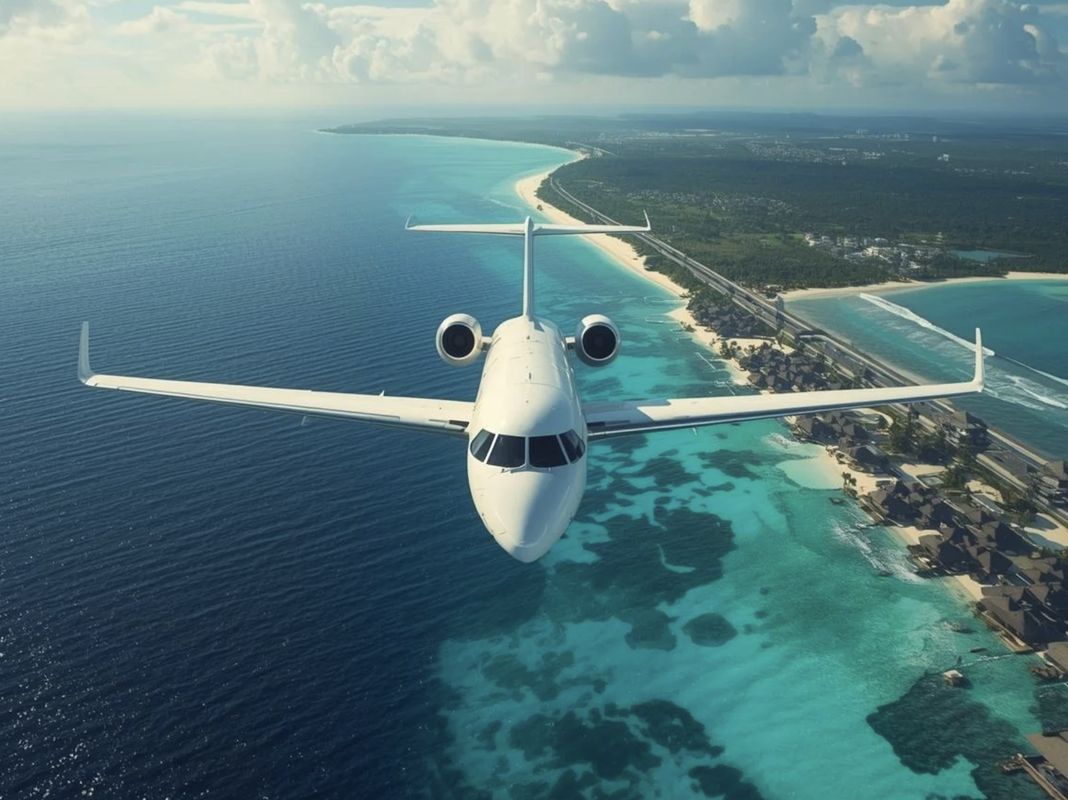 Jet flying over blue water