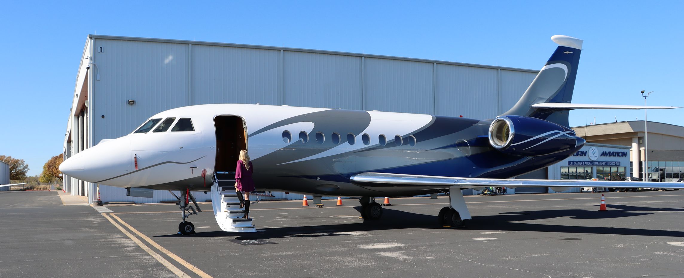 Woman boarding jet